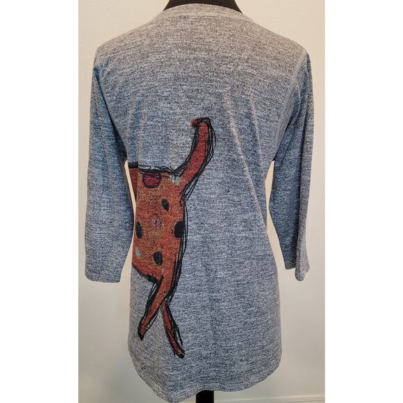 Inoah “Clifford” Graphic A-Line V-Neck Top L Red Dog Print 3/4 Sleeve USA Made - Picture 4 of 8